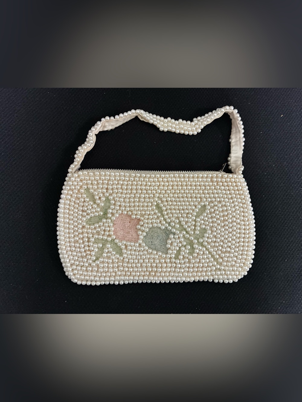 VTG Emson Beaded Wristlet Purse Faux Pearl Floral Bridal Wedding Cocktail Bag